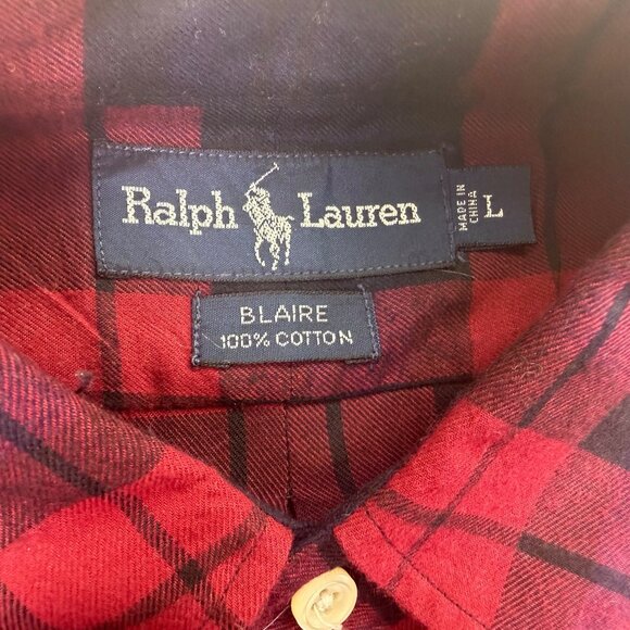 Ralph Lauren Mens Red/Black Cotton Plaid Button-Down Shirt Size L - Picture 6 of 8